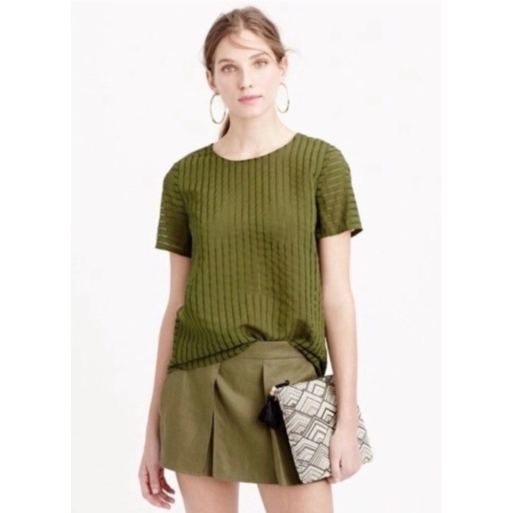 J.Crew Top Size 6 Women's Green Semi‎ Sheer Exposed Zipper Geometric